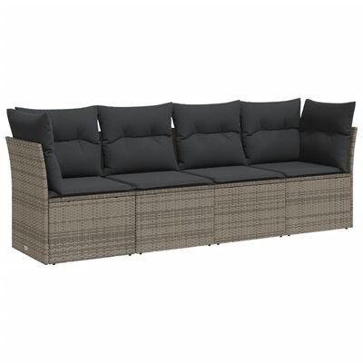 vidaXL 4-tlg. Garten-Sofagarnitur mit Kissen Grau Poly Rattan