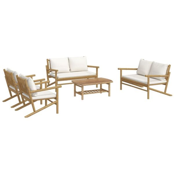 vidaXL 5-tlg. Garten-Lounge-Set mit Cremeweißen Kissen Bambus