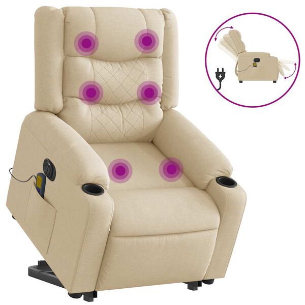 vidaXL Elektrischer Massagesessel mit Aufstehhilfe Creme Stoff