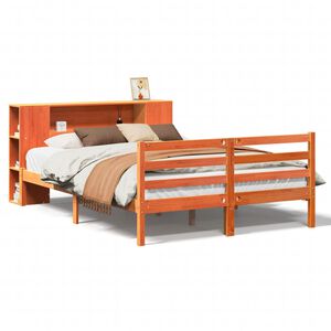 vidaXL Massivholzbett mit Regal ohne Matratze Wachsbraun 135x190 cm