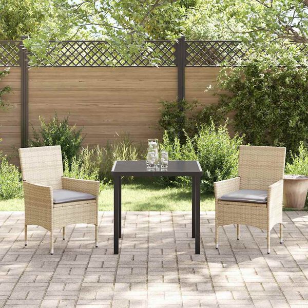 vidaXL Garten Essgruppe mit Kissen 3 pcs Beige Poly-Rattan