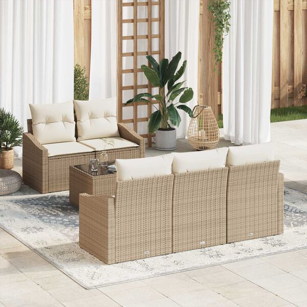 vidaXL Sofa Set mit Kissen 6 pcs Beige und Creme Poly-Rattan