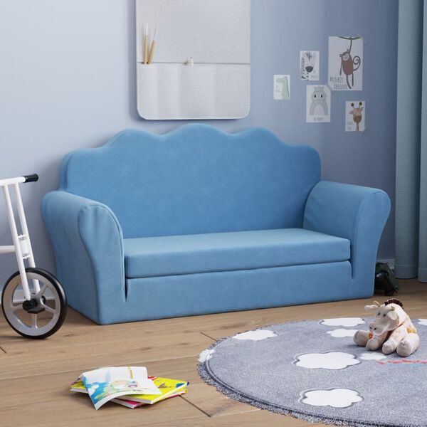 vidaXL Kinder-Schlafsofa 2-Sitzer Blau Weicher Pl&uuml;sch
