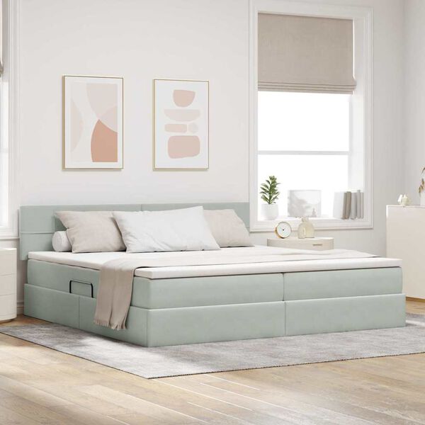 vidaXL Bett mit Stauraum und LED mit LED Hellgrau 200 x 200 cm Samt