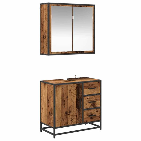 vidaXL Badezimmerm&ouml;bel-Set mit Schubladen 2 pcs Altholz Holzwerkstoff