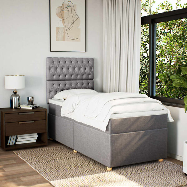 vidaXL Boxspringbett mit Matratze Taupe 100x200 cm Stoff