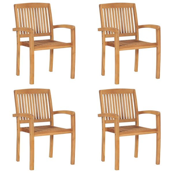 vidaXL Stapelbare Gartenst&uuml;hle mit Kissen 4 Stk. Massivholz Teak