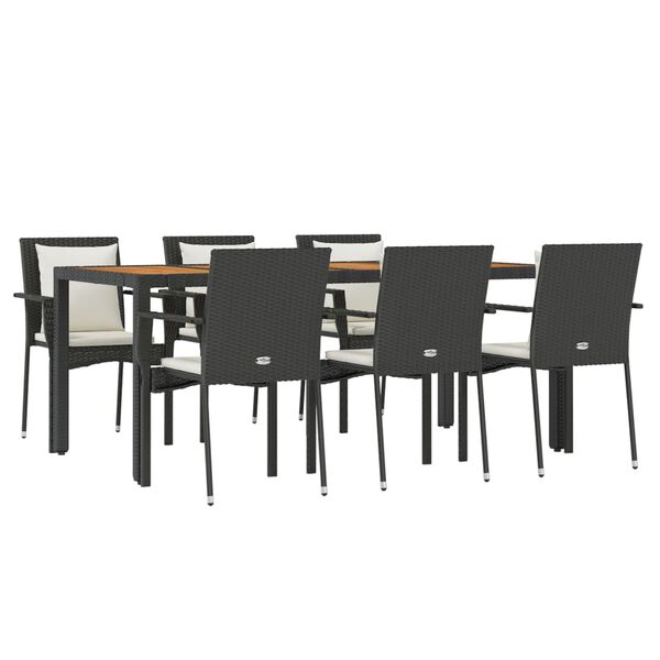 vidaXL 7-tlg. Garten-Essgruppe mit Kissen Schwarz Poly Rattan
