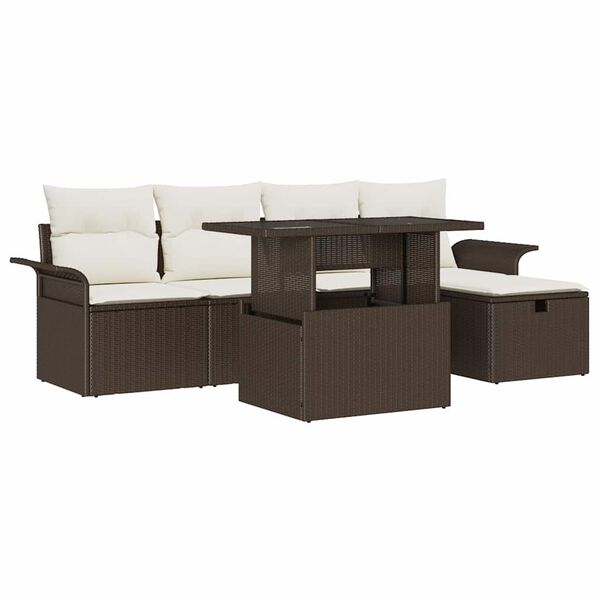 vidaXL Garten-Sofa-Set mit Kissen mit Speicher 6 pcs Braun Poly Rattan