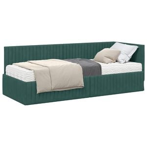 vidaXL Eckbettgestell mit Matratze 2 stk. Dunkelgr&uuml;n 80 x 200 cm Samt