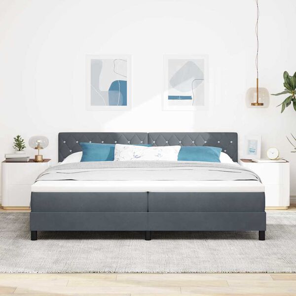 vidaXL LED Boxspringbett mit Matratze Dunkelgrau 200 x 200 cm Samt