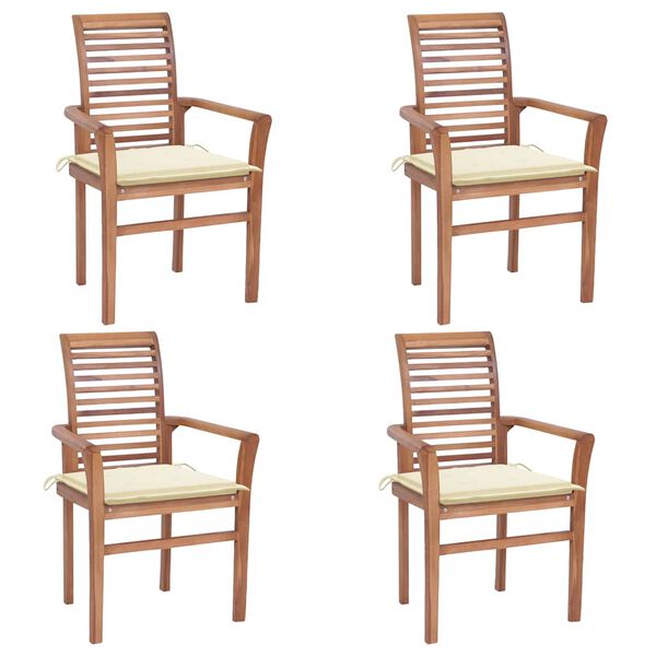 vidaXL Essst&uuml;hle 4 Stk. mit Cremewei&szlig;en Kissen Massivholz Teak