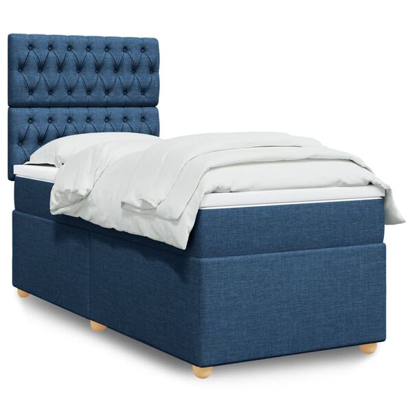 vidaXL Boxspringbett mit Matratze Blau 90x190 cm Stoff