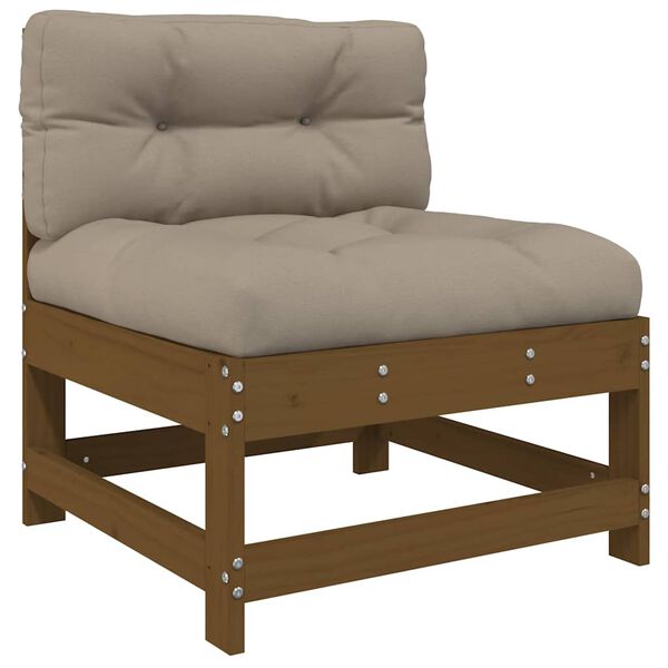 vidaXL Mittelsofa mit Kissen Honigbraun Massivholz Kiefer