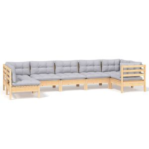 vidaXL 7-tlg. Garten-Lounge-Set mit Grauen Kissen Kiefernholz