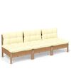 vidaXL 3-Sitzer-Gartensofa mit Creme Kissen Massivholz Kiefer
