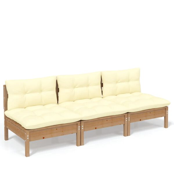 vidaXL 3-Sitzer-Gartensofa mit Creme Kissen Massivholz Kiefer