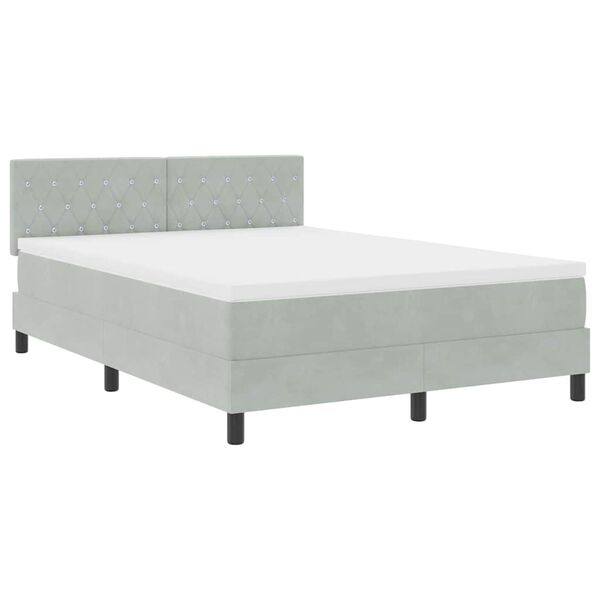 vidaXL LED Boxspringbett mit Matratze Hellgrau 160 x 200 cm Samt