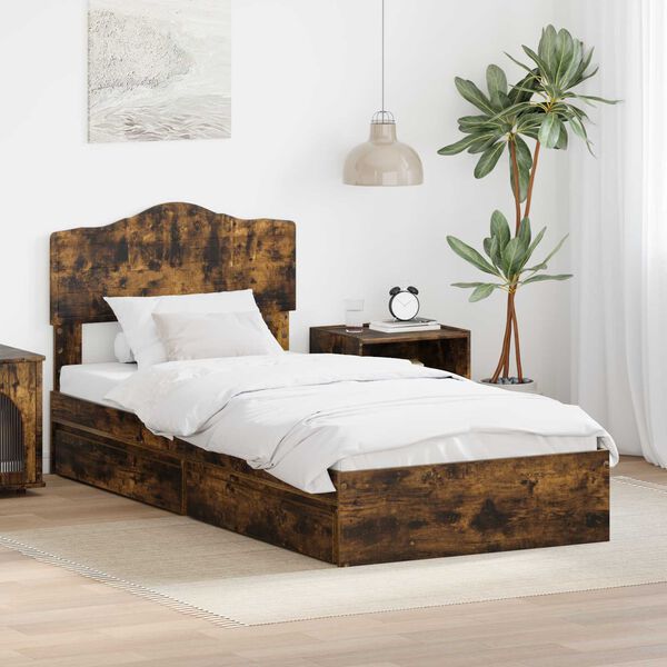 vidaXL Aufbewahrungsbett Ger&auml;ucherte Eiche 90 x 190 cm Holzwerkstoff