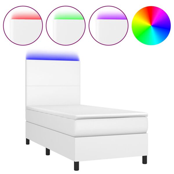 vidaXL Boxspringbett mit Matratze & LED Wei&szlig; 90x200 cm Kunstleder