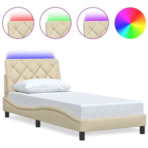 vidaXL Bettgestell mit LED ohne Matratze Creme 80x200 cm Stoff