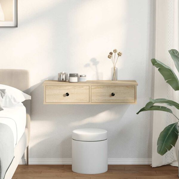 vidaXL Wandregal mit Schubladen Sonoma-Eiche 80x34x17 cm Holzwerkstoff