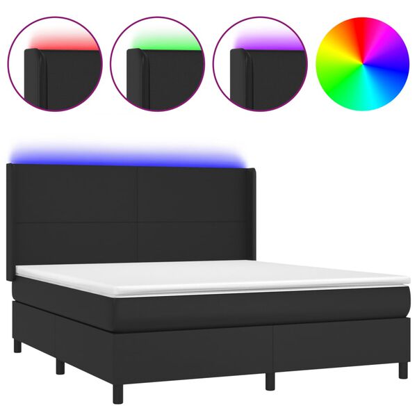 vidaXL Boxspringbett mit Matratze & LED Schwarz 160x200 cm Kunstleder
