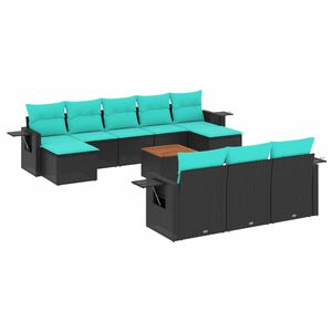 vidaXL 11-teiliges Gartensofa-Set mit Kissen, schwarzes Polyrattan