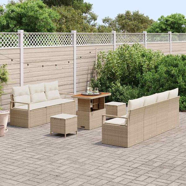 vidaXL Garten-Sofa-Set mit Kissen mit Speicher 10 pcs Beige und Creme