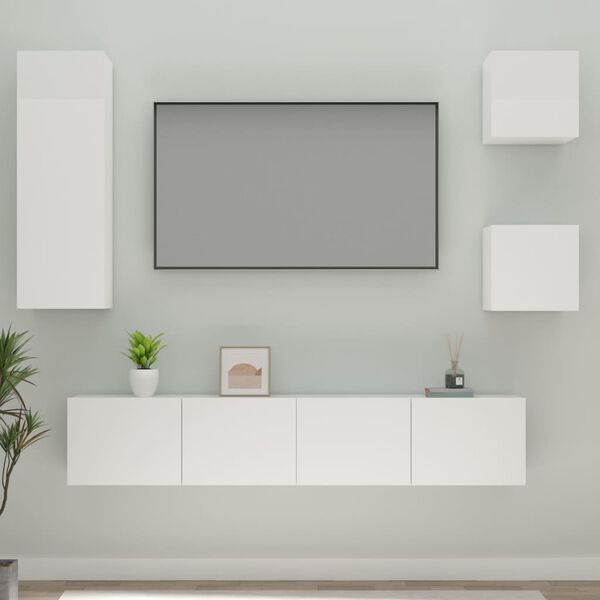 vidaXL 5-tlg. TV-Schrank-Set Hochglanz-Wei&szlig; Holzwerkstoff