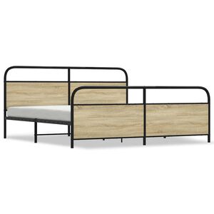 vidaXL Metallbett ohne Matratze Sonoma-Eiche 193x203 cm