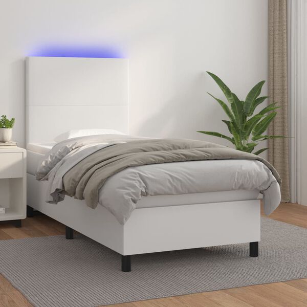 vidaXL Boxspringbett mit Matratze & LED Wei&szlig; 80x200 cm Kunstleder