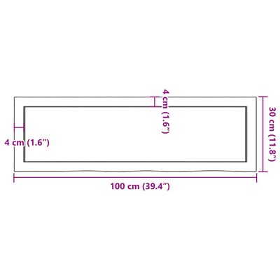 vidaXL Waschtischplatte 100x30x(2-6) cm Massivholz Unbehandelt