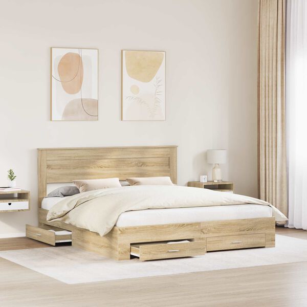 vidaXL Bettrahmen mit Kopfteil Sonoma-Eiche 200 x 200 cm Holzwerkstoff