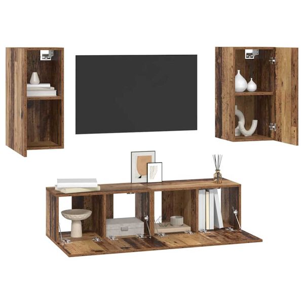 vidaXL TV-Schrankset Wandmontiert 4 pcs Altholz Holzwerkstoff