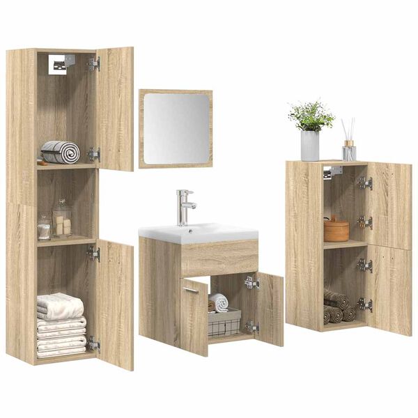 vidaXL 5-tlg. Badm&ouml;bel-Set Sonoma-Eiche Holzwerkstoff
