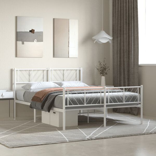 vidaXL Bettgestell mit Kopf- und Fu&szlig;teil Metall Wei&szlig; 160x200 cm