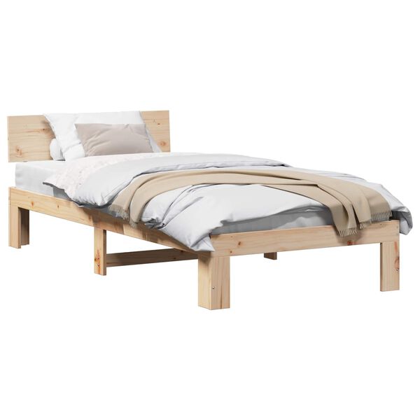 vidaXL Bettrahmen mit Kopfteil Natur 75 x 190 cm Massives Kiefernholz