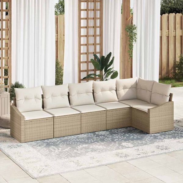 vidaXL Sofa Set mit Kissen 6 pcs Beige Poly-Rattan