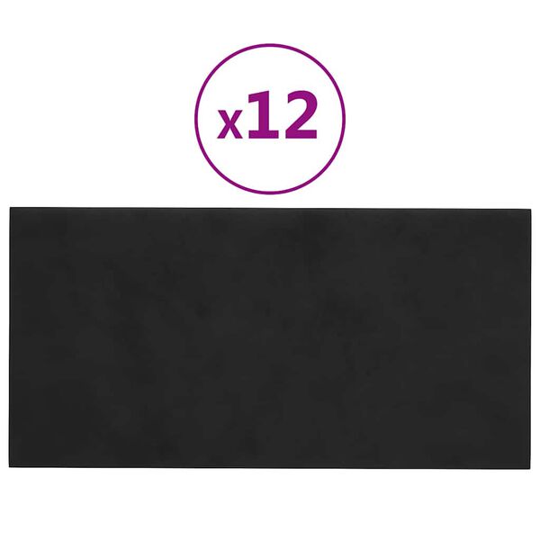 vidaXL Wandpaneele 12 Stk. Schwarz 60x30 cm Samt 2,16 m&sup2;