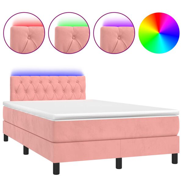 vidaXL Boxspringbett mit Matratze & LED Rosa 120x190 cm Samt