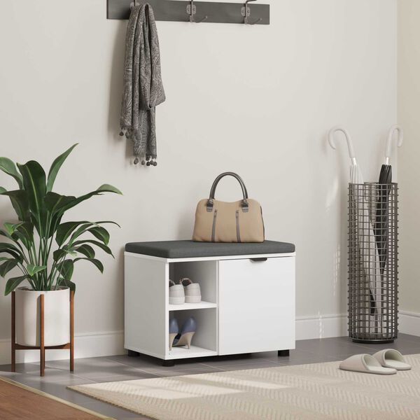 vidaXL Flurbank mit Kissen mit Regal mit Speicher Wei&szlig; 60 x 38 x 46 cm