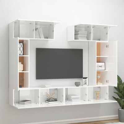 vidaXL 6-tlg. TV-Schrank-Set Hochglanz-Weiß Holzwerkstoff