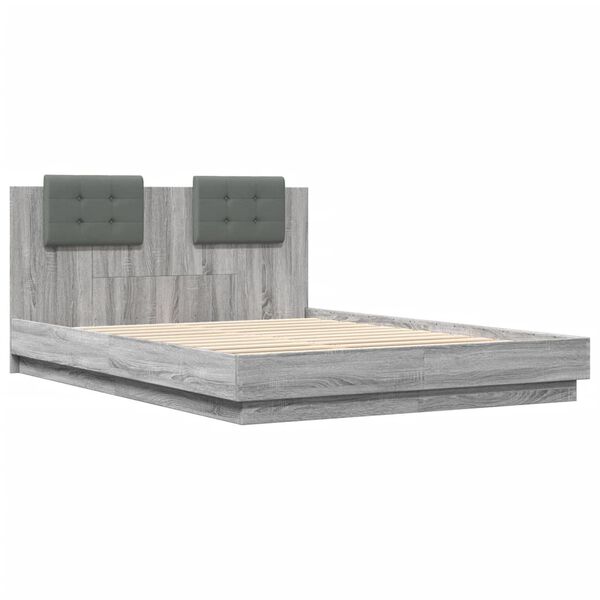 vidaXL Bettgestell mit Kopfteil Grau Sonoma 150x200 cm Holzwerkstoff