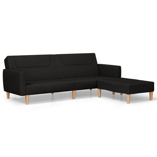 vidaXL Schlafsofa 2-Sitzer mit Fu&szlig;hocker Schwarz Stoff