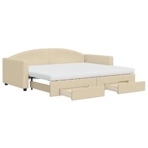 vidaXL Tagesbett Ausziehbar mit Schubladen Creme 90x200 cm Stoff