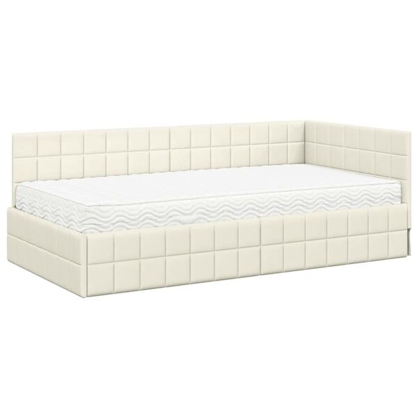vidaXL Eckbettgestell mit Matratze mit Kopfteil 2 pcs Creme Samt