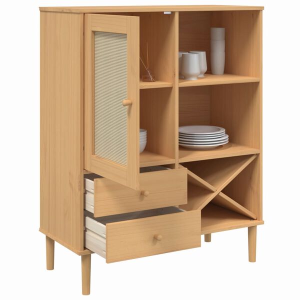 vidaXL Highboard SENJA Rattan-Optik Braun 90x40x112 cm Kiefernholz