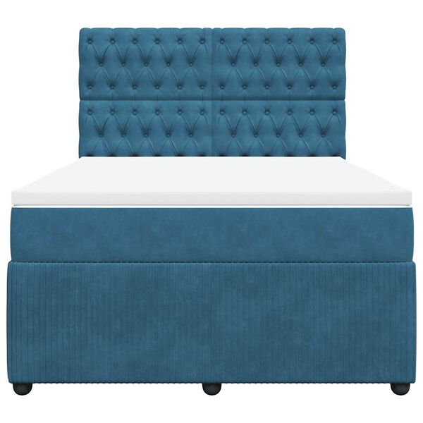 vidaXL Boxspringbett mit Matratze Dunkelblau 140x200 cm Samt