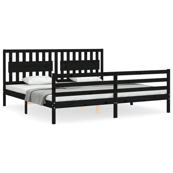 vidaXL Massivholzbett mit Kopfteil Schwarz 200x200 cm